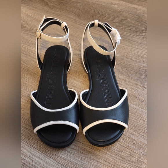 Karl Lagerfeld Shoes - Karl Lagerfeld Black and White Ankle-Strap Open-Toe Sandals